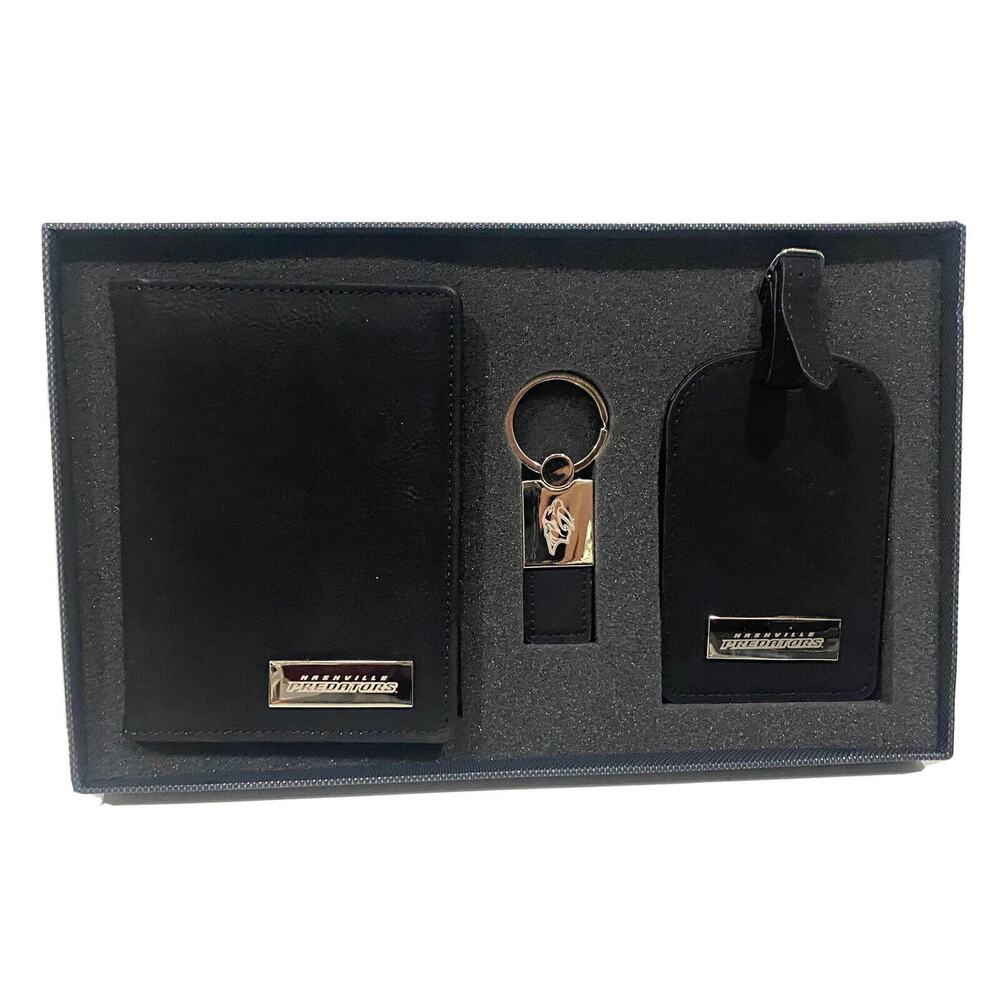 Nashville Predators Gift Set Wallet Keychain Luggage Tag Boxed Leather NEW